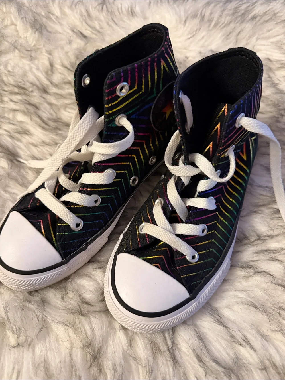 Converse Kids Black High-Top Sneakers with Rainbow Chevron Lines
